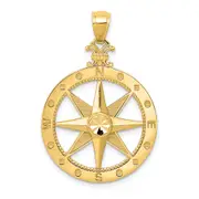 14k Yellow Gold Diamond-Cut Polished and Satin Compass Pendant