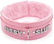 [paloli] Women Pink Leather Choker Necklace, Punk Gothic Black Fluffy Name Letters Collar Leash Neck Jewelry, One-size, Leather, Rhinestone