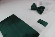 Mens Bottle Green Cummerbund & Matching Plain Bow Tie And Pocket Square Set