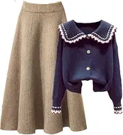[keusyoi] Autumn And Winter Suit Women Casual Long Sleeve Sweater Slim Skirt Elegant Women's Two Piece Set Skirt
