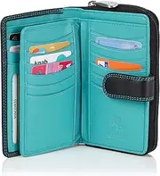 [Visconti] Ladies Soft Leather Colorado Collection Purse CD22 Black/Aqua