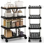 Giantex 4-Tier Slim Storage Cart, Bathroom Kitchen Organizer Utility Cart with Lockable Wheels, Side Hooks, Slide Out Rolling Rack Utility Cart for Kitchen Garage Office Small Apartment Narrow Space