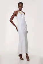 Petite Enamel Chain Detail Halter Maxi Dress