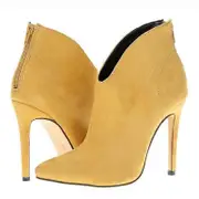 Womens Sexy Pointed Toe High Heels Stiletto Ankle Boots Shoes Winter Faux Velvet Short Boots yellow 39