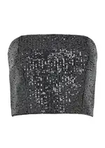 Rotate Birger Christensen Sequin-embellished Cropped Denim Bandeau top - Black - 36 (UK8 / S) 36 (UK8 / S)