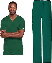 [Cherokee] Men's or Women's Traditional Fit 4 Pocket Top 4725 V Neck Scrub Set with 5 Pockets, Natural Waist Cargo Pants 4043