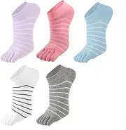 [JJLEAF] Toe Socks, 5 Pairs No Show Low Cut Five Finger Socks Athletic for Women Toe Separated Socks with Gel Tab