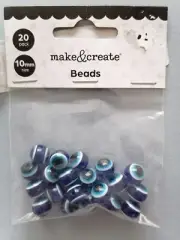 EVIL EYE BEADS - 20pack, 10mm - MAKE & CREATE - BRAND NEW