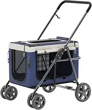 Dog Pram Stroller Within 20kg, Cat Dog Strollers for Small Dogs, Pet Gear Small Dog Stroller No-Zip Pet Carrier for Cats/Dogs, Dog Pram Pushchair with Adjustable Awning(Blue)