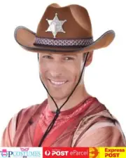 Brown Sheriff Costume Cowboy Cowgirl Adult Hat Badge Western Wild West