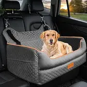 KSUCTE Dog Booster Car Seat for Small Dogs up to 30 lbs – Elevated Pet Travel Seat, Safety Belt, Storage, Blanket & Tether, for Front & Back Seats, Detachable & Washable (Grey, 79cm)