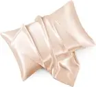 Champagne Satin Pillowcase Standard Set of 2 with Envelope Closure，Champagne Sil