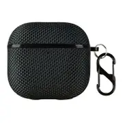 Compatible For Apple AirPods 4 Woven Texture Waterproof PC Case with Carabiner Earphone Protective Cover DarkGreen