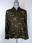 Lauren Ralph Lauren Petite Button Green Rayon Hounds Prints Shirt $168 14P NWT