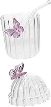 BRIGHTFUFU 1Set Butterfly Can Shaped Glass Cup with Lid and Straw Transparent Drinking Glass for Tea Soda and Beverages Design for Stability and Practical Use