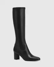 Karlea Black Stretch Leather Knee High Boot
