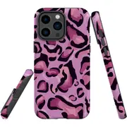 For iPhone 14 Pro Max Case Tough Protective Cover, Magenta Leopard Pattern