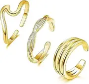 [Generic] 3Pcs Gold Toe Rings for Women Adjustable size Small Toe Ring Dainty Stainless Steel Toe ring Summer Beach Barefoot Jewelry