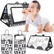 Tummy Time Mirror Toys for Babies, Black and White Baby Mirror Toy High Contrast