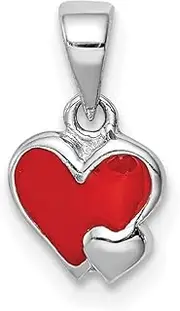 [JewelryWeb] 925 Sterling Silver Rhodium Plated Teen Enameled Red Love Heart Pendant Necklace 7.35x7.39mm Wide