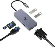 USB C Hub, TOTU 6 in 1 USB C to HDMI VGA Display, 2 USB A, USB C Adapter with SD/TF Card Reader, USB C Docking for Dell Huawei and Other Type C Devices