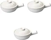 Set of 3, White Glazed Single Handpot Small [8.9 x 6.5 x 2.5 inches (22.6 x 16.5 x 6.3 cm)] | Gratin Dish, Ceramic, Setomonohonpo