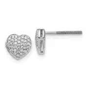 Solid 14k White Gold Simulated CZ Heart Screw BacK Post Earrings