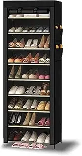10 Tiers Shoe Rack Stackable Cabinet Storage Organiser Portable Wardrobe With Cover (Black)