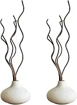 White Ceramic Vase, DIY Empty Reed Diffuser Bottle with Wavy Brown Rattan Sticks for Essential Oils, Set of 2, Aromatherapy, Modern Minimal Decor