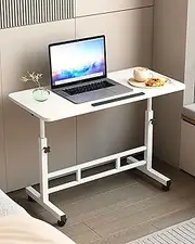 Small Standing Desk Adjustable Height, YueME Mobile Stand Up Desk with Wheels, 32 Inch Portable Rolling Desk Small Computer Desk, Portable Overbed Bedside Table End Table for Home Laptop Bed Sofa