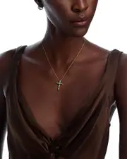 Bloomingdale's Fine Collection Emerald & Diamond Cross Pendant Necklace in 14K Yellow Gold, 16-18