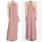 NWT Everly Mauve High Neck Maxi Dress Split Deep Vee Back SZ S