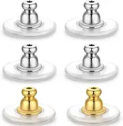 [Moconar] 12mm Earring Backs, Transparency Bullet Earring Backs Replacements for Droopy Ears Large Locking Support Backings for Heavy/Droopy and Big Earrings Lifter Backers for Studs, Gold+White