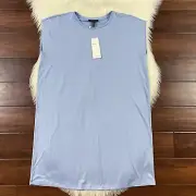 Eileen Fisher Women's Medium Petite Blue Crew Neck Boxy Shirt Dress Cap Sleeve
