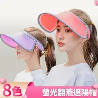 在飛比找momo購物網優惠-【I.Dear】韓國春夏男女出遊防紫外線抗UV螢光色翻簷遮陽