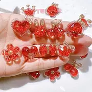 50 Pcs Resin Charms Red Heart Candy Slime Charms Glossy Flatback Floral Cherry Slime Embellishment for Love Craft Decoration,Phone Junk Cases,Nail Art Design,Crafting Scrapbooking & DIY Decoration