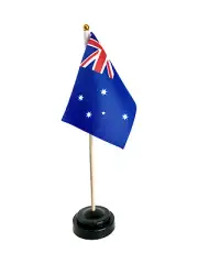 3 Set 21x14cm Australia Aussie Flag Table Desk OZ Flags Wooden Pole Black Base