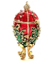 Egg Trinket Box Ciel Lily of Valley Red Green Flower Cross Austrian Crystal New