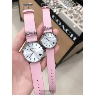 COACH手錶, 女錶 28mm 銀圓形精鋼錶殼 白色簡約, 時分秒中三針顯示, 紅愛心錶面款 CH00052