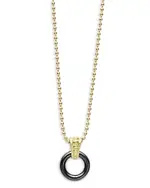 Lagos Meridian 18K Yellow Gold Black Caviar Ceramic 9mm Circle Pendant Necklace, 18