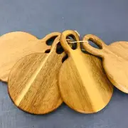 Set of 4 Vintage Pizza Boards Wooden Paddle Coaster Cutting Serving Handle 6"