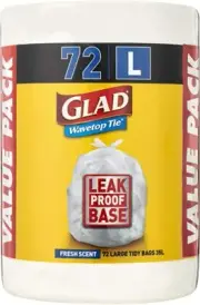 GLAD VALUE LARGE TIDY BAGS WAVETOP TIE TO FIT 35L BIN (72 PER ROLL) - FREE POST