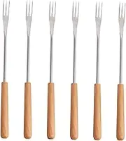 CONGARTENO 6Pcs Stainless Steel Fondue Fork with Wood Handles for Outdoor Barbecue Hot Pot and Fruit Desserts Heat Insulating Kitchen Tool for Picnics and Camping
