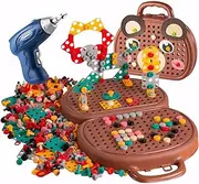 OMIPAWZ Magic Montessori Play Toolbox with Drill, Creativity STEM Construction Tool Box Bear for Kids Age 3 4 5 6 7 8