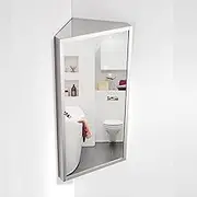 24"" Bathroom Corner Medicine Cabinet W/Mirror, Bathroom Stainless Steel Wall Mount Mirror Cabinet, Hanging Triple Shelf Storage Cabinet (Right), Small