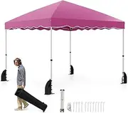 Costway 3 X 3 m Pop up Canopy Tent, Portable Foldable Outdoor Patio Shelter w/Wheeled Bag, 8 Stakes, 4 Anchors, 4 Wind Ropes, 4 Sandbags, Heavy-Duty Party Event Camping Tent, Easy Setup (Pink)
