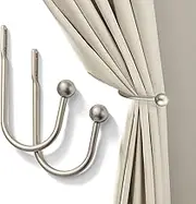 Curtain Holdback, 2 Pcs Wall Mounted Drapery Tiebacks with Screws, Heavy Duty Metal Decorative Window Drapery Holder Curtain Hook (Silver)