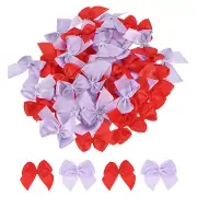 100Pcs Mini Ribbon Bows 1" Mini Fabric Satin Ribbon Flower Bows Red & Purple
