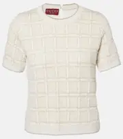[Gucci] Gucci Checked lamé wool-blend jacquard top AU 16 white