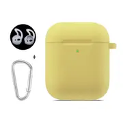For AirPods 1st Gen Case, Silicone Protective Cover, Snap Hook & Ear Clips, Yellow